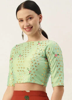 Green Chanderi Embroidered Blouse Festive Wear -Indo Clothing Shop Green Chanderi Embroidered Blouse BLBS02305275 u