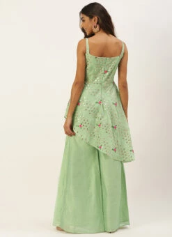 Green Chanderi Embroidered Jumpsuit Festive Wear Party Wear 11 Green Chanderi Embroidered Jumpsuit Festive Wear Party Wear -Indo Clothing Shop Green Chanderi Embroidered Jumpsuit DRBS02207361 b