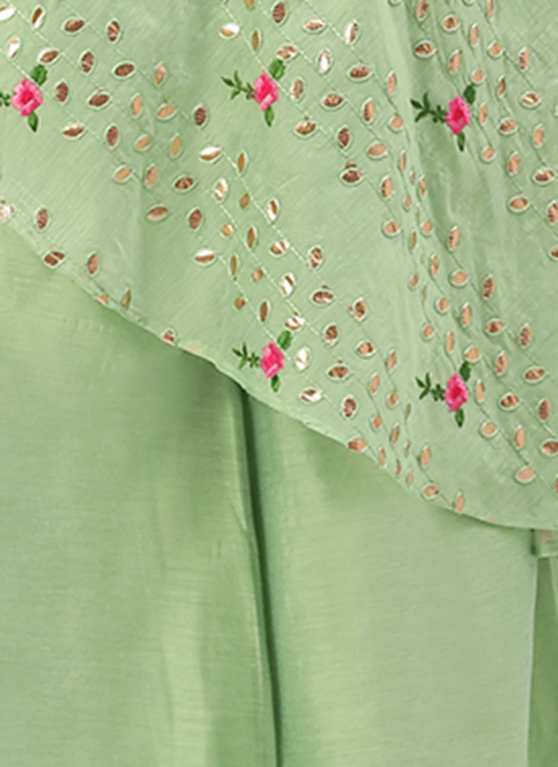 Green Chanderi Embroidered Jumpsuit Festive Wear Party Wear 7 Green Chanderi Embroidered Jumpsuit Festive Wear Party Wear - Image 7