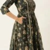 Green Chanderi Printed Floral Maxi Dress Festive Wear