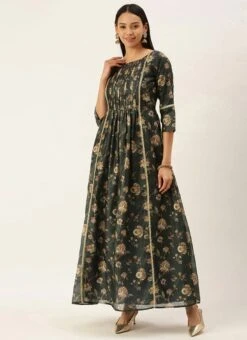 Green Chanderi Printed Floral Maxi Dress Festive Wear 10 Green Chanderi Printed Floral Maxi Dress Festive Wear -Indo Clothing Shop Green Chanderi Printed Floral Maxi Dress DRBS02111084 u