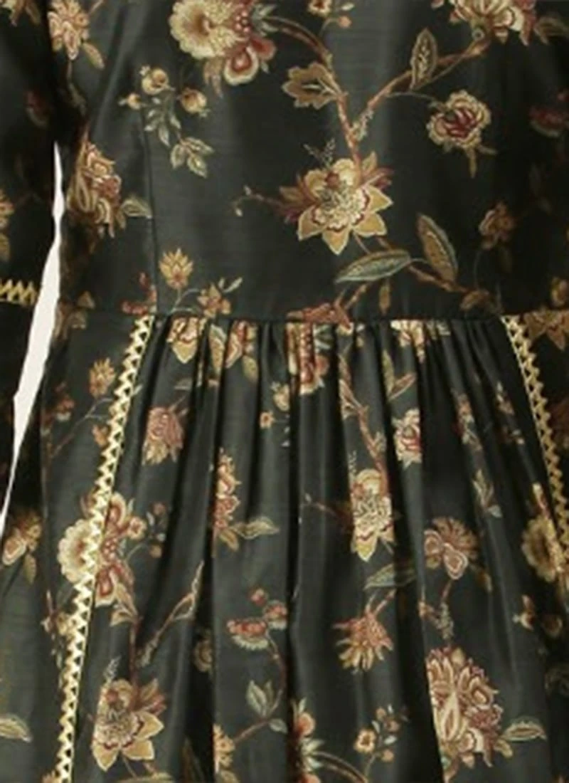 Green Chanderi Printed Floral Maxi Dress Festive Wear 6 Green Chanderi Printed Floral Maxi Dress Festive Wear - Image 6