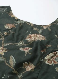 Green Chanderi Silk Puff Sleeve Dress After Six Wear -Indo Clothing Shop Green Chanderi Silk Puff Sleeve Dress DRBS02201263 rrc1