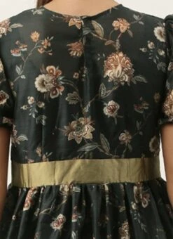 Green Chanderi Silk Puff Sleeve Dress After Six Wear -Indo Clothing Shop Green Chanderi Silk Puff Sleeve Dress DRBS02201263 rrc2