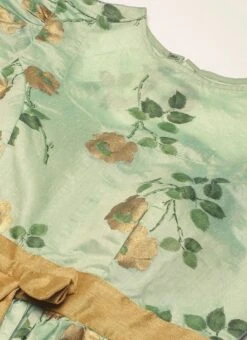Green Chanderi Silk Puff Sleeve Dress Festive Wear -Indo Clothing Shop Green Chanderi Silk Puff Sleeve Dress DRBS02303880 rrc1