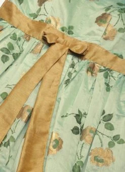 Green Chanderi Silk Puff Sleeve Dress Festive Wear -Indo Clothing Shop Green Chanderi Silk Puff Sleeve Dress DRBS02303880 rrc3