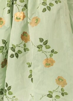 Green Chanderi Silk Puff Sleeve Dress Festive Wear -Indo Clothing Shop Green Chanderi Silk Puff Sleeve Dress DRBS02303880 rrc4