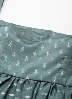 Green Chinon Foil Printed Maxi Dress Festive Wear -Indo Clothing Shop Green Chinon Foil Printed Maxi Dress DRBS02212617 rrc1