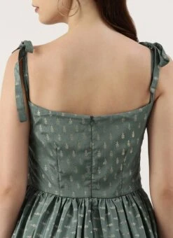 Green Chinon Foil Printed Maxi Dress Festive Wear -Indo Clothing Shop Green Chinon Foil Printed Maxi Dress DRBS02212617 rrc2