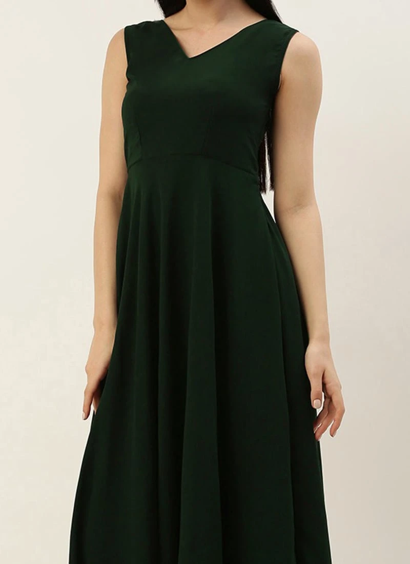 Green Cotton Embroidered Jacket Style Gown Festive Wear 1 Green Cotton Embroidered Jacket Style Gown Festive Wear