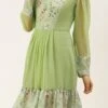 Green Digital Printed Dress Festive Wear