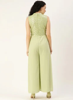 Green Embroidered Collar Neck Jumpsuit Festive Wear -Indo Clothing Shop Green Embroidered Collar Neck Jumpsuit DRBS02104281 b