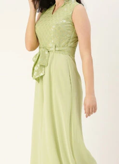 Green Embroidered Collar Neck Jumpsuit Festive Wear