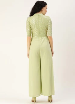 Green Embroidered Collar Neck Jumpsuit Party Wear -Indo Clothing Shop Green Embroidered Collar Neck Jumpsuit DRBS02307730 b