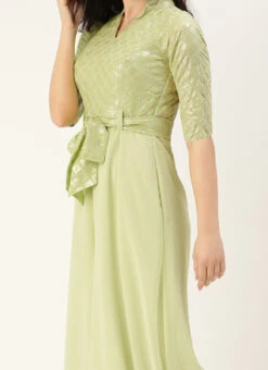 Green Embroidered Collar Neck Jumpsuit Party Wear