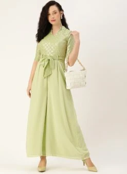 Green Embroidered Collar Neck Jumpsuit Party Wear -Indo Clothing Shop Green Embroidered Collar Neck Jumpsuit DRBS02307730 u