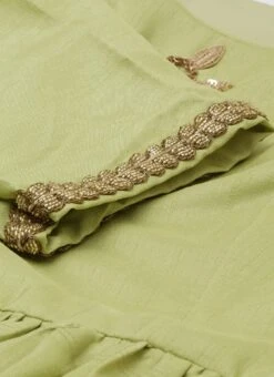 Green Embroidered Floor Length Gathers Dress After Six Wear -Indo Clothing Shop Green Embroidered Floor Length Gathers Dress DRBS02012712 rrc2