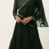 Green Embroidered Georgette Kali Flared Gown Party Wear