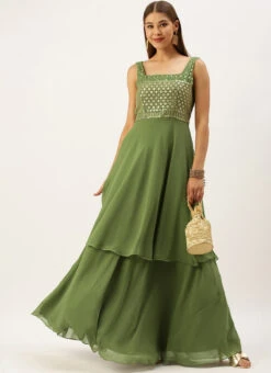 Green Embroidered Georgette Layered Gown Festive Wear Party Wear 10 Green Embroidered Georgette Layered Gown Festive Wear Party Wear -Indo Clothing Shop Green Embroidered Georgette Layered Gown IWBS02203612 u