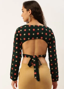 Green Embroidered Georgette Overlapped Blouse Party Wear -Indo Clothing Shop Green Embroidered Georgette Overlapped Blouse BLBS02305196 b
