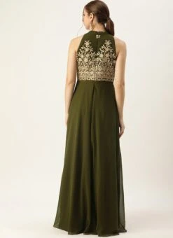 Green Embroidered Halter Neck Gown Festive Wear 11 Green Embroidered Halter Neck Gown Festive Wear -Indo Clothing Shop Green Embroidered Halter Neck Gown IWBS02305137 b