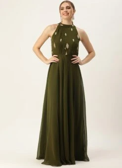 Green Embroidered Halter Neck Gown Festive Wear 10 Green Embroidered Halter Neck Gown Festive Wear -Indo Clothing Shop Green Embroidered Halter Neck Gown IWBS02305137 u