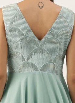 Green Embroidered Layered Gown Party Wear -Indo Clothing Shop Green Embroidered Layered Gown IWBS02201250 rrc2