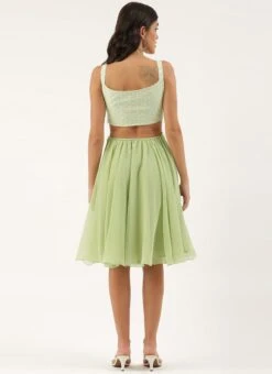 Green Embroidered Mini Dress Party Wear 11 Green Embroidered Mini Dress Party Wear -Indo Clothing Shop Green Embroidered Mini Dress DRBS02206237 b