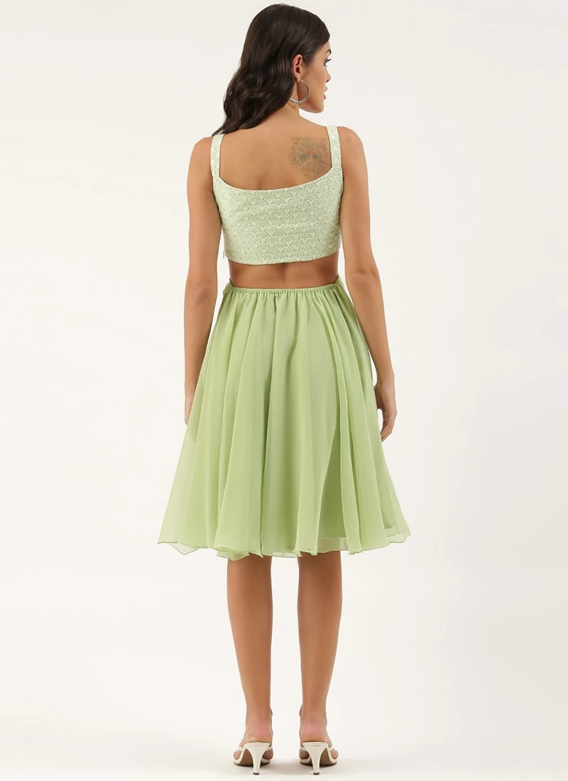 Green Embroidered Mini Dress Party Wear 4 Green Embroidered Mini Dress Party Wear - Image 4