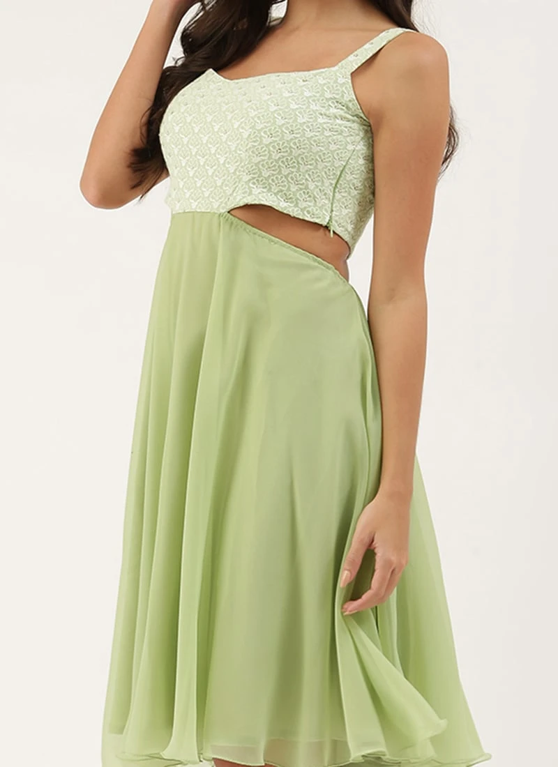 Green Embroidered Mini Dress Party Wear 1 Green Embroidered Mini Dress Party Wear