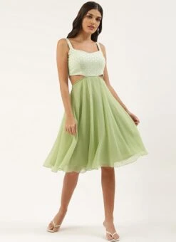 Green Embroidered Mini Dress Party Wear 10 Green Embroidered Mini Dress Party Wear -Indo Clothing Shop Green Embroidered Mini Dress DRBS02206237 u