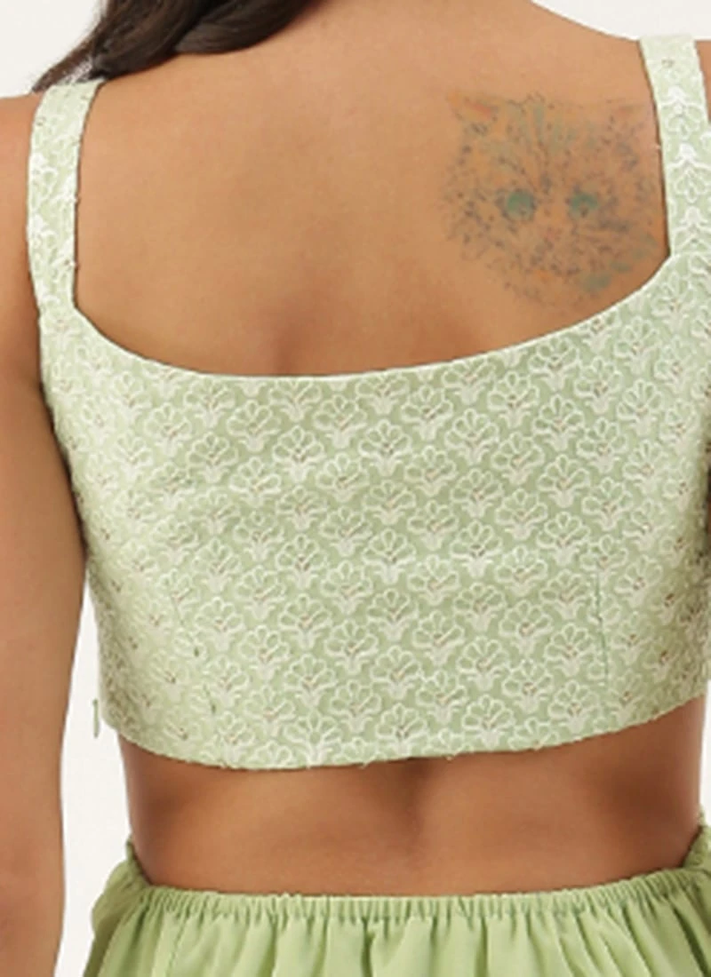 Green Embroidered Mini Dress Party Wear 6 Green Embroidered Mini Dress Party Wear - Image 6