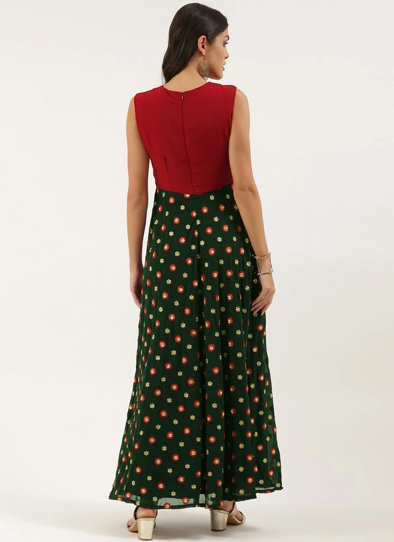 Green Embroidered N Maroon Twisted Bodice Dress Festive Wear 4 Green Embroidered N Maroon Twisted Bodice Dress Festive Wear - Image 4