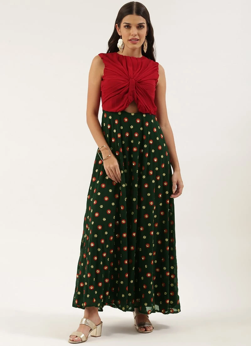 Green Embroidered N Maroon Twisted Bodice Dress Festive Wear 3 Green Embroidered N Maroon Twisted Bodice Dress Festive Wear - Image 3