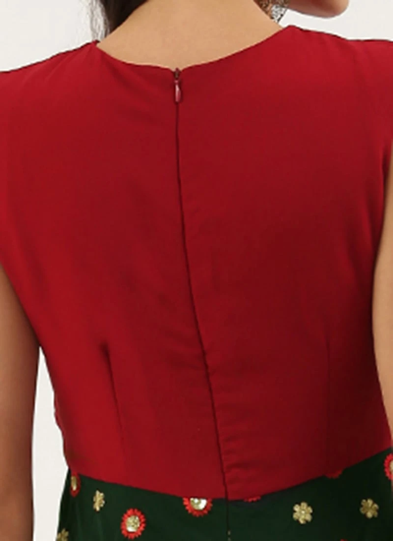 Green Embroidered N Maroon Twisted Bodice Dress Festive Wear 6 Green Embroidered N Maroon Twisted Bodice Dress Festive Wear - Image 6