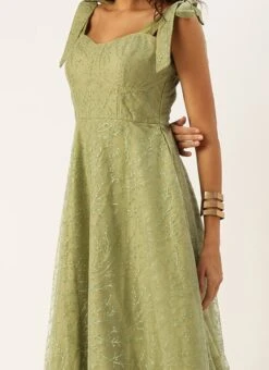 Green Embroidered Net Corset Style Dress Party Wear