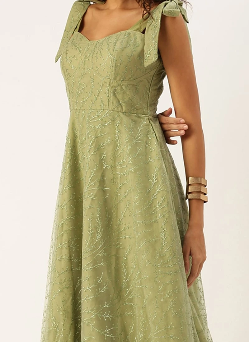 Green Embroidered Net Corset Style Dress Party Wear 1 Green Embroidered Net Corset Style Dress Party Wear