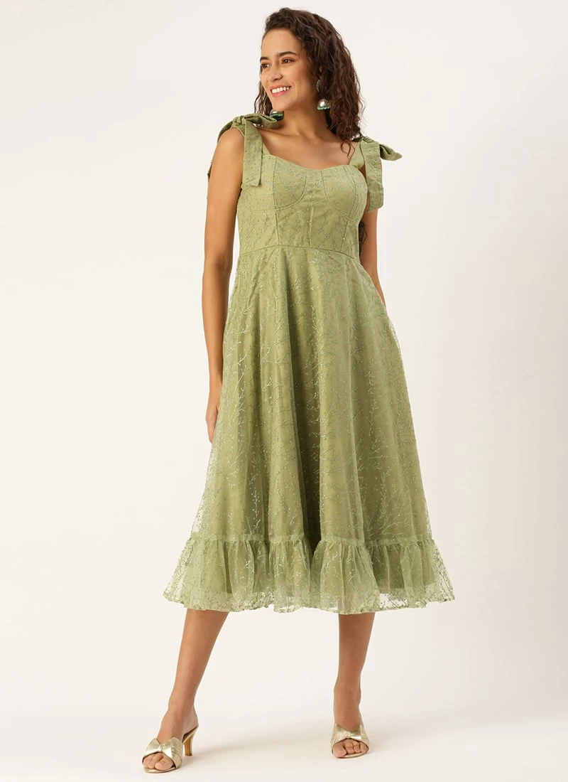 Green Embroidered Net Corset Style Dress Party Wear 3 Green Embroidered Net Corset Style Dress Party Wear - Image 3