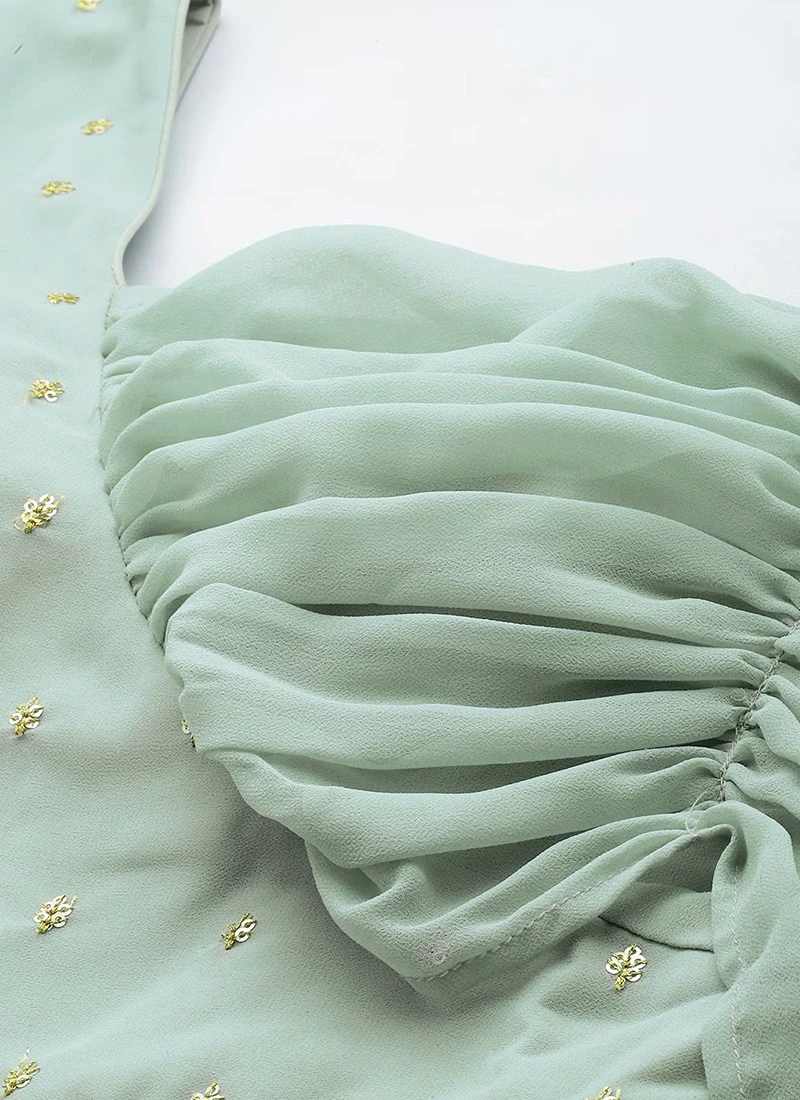 Green Embroidered One Shoulder Style Gown Party Wear 5 Green Embroidered One Shoulder Style Gown Party Wear - Image 5