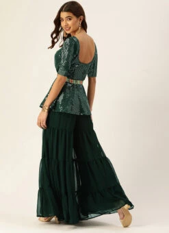 Bottom From Green Embroidered Peplum Top N Palazzo Set After Six Wear -Indo Clothing Shop Green Embroidered Peplum Top N Palazzo Set IWBS02306501 b