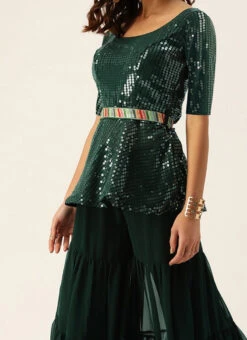 Bottom From Green Embroidered Peplum Top N Palazzo Set After Six Wear