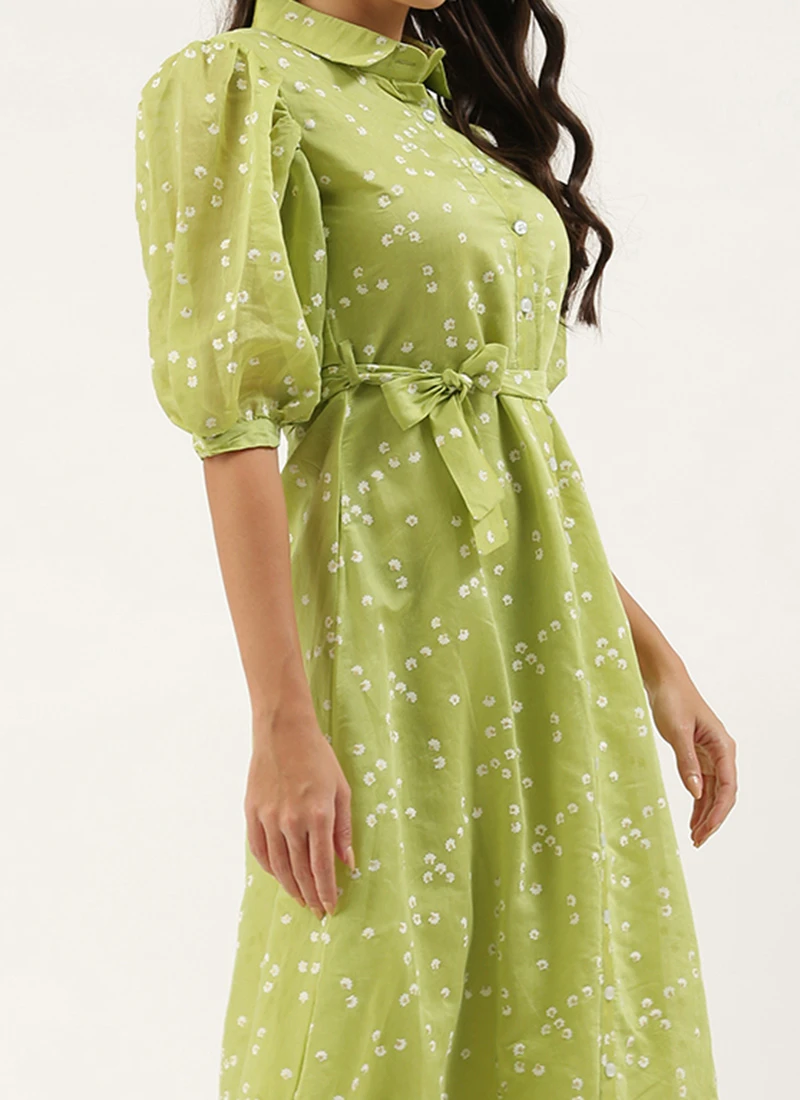 Green Foil Printed Shirt Dress After Six Wear 1 Green Foil Printed Shirt Dress After Six Wear