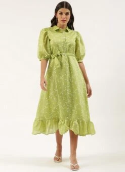Green Foil Printed Shirt Dress After Six Wear 10 Green Foil Printed Shirt Dress After Six Wear -Indo Clothing Shop Green Foil Printed Shirt Dress DRBS02205849 u