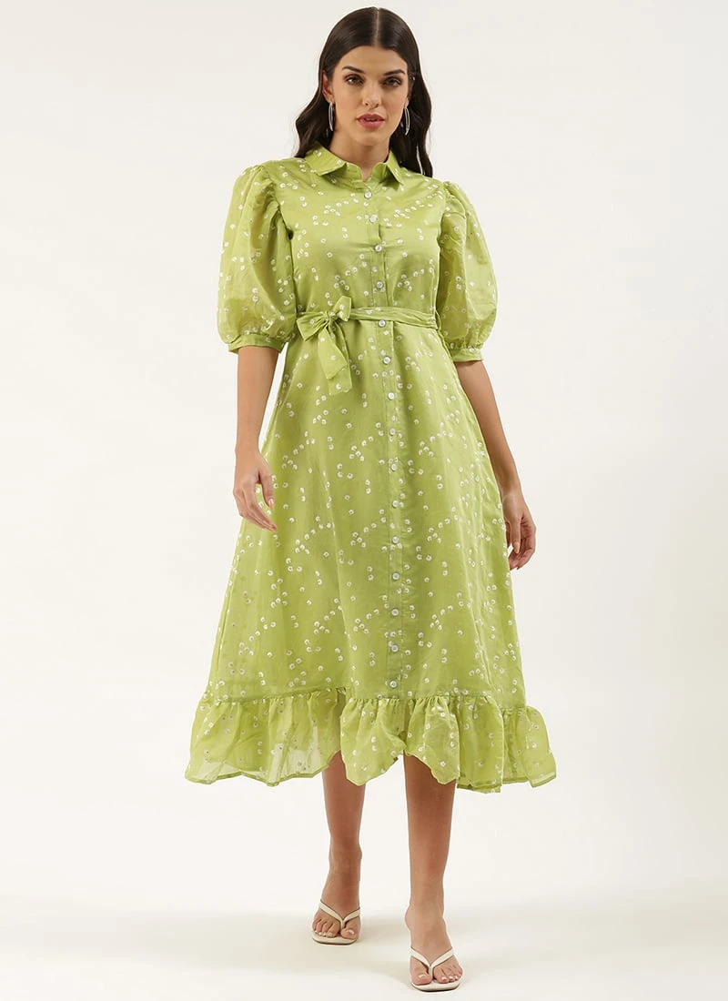 Green Foil Printed Shirt Dress After Six Wear 3 Green Foil Printed Shirt Dress After Six Wear - Image 3