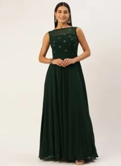 Green Georgette Embroidered Boat Neck Gown Party Wear 10 Green Georgette Embroidered Boat Neck Gown Party Wear -Indo Clothing Shop Green Georgette Embroidered Boat Neck Gown IWBS02301685 u