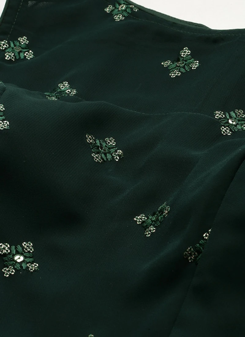Green Georgette Embroidered Boat Neck Gown Party Wear 5 Green Georgette Embroidered Boat Neck Gown Party Wear - Image 5