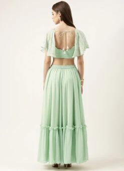 Skirt From Green Georgette Embroidered Crop Top Skirt Set After Six Wear -Indo Clothing Shop Green Georgette Embroidered Crop Top Skirt Set IWBS02305171 b
