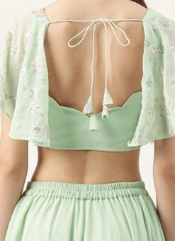 Skirt From Green Georgette Embroidered Crop Top Skirt Set After Six Wear -Indo Clothing Shop Green Georgette Embroidered Crop Top Skirt Set IWBS02305171 rrc2