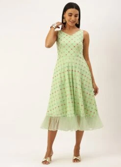 Green Georgette Embroidered Dress Party Wear -Indo Clothing Shop Green Georgette Embroidered Dress DRBS02209667 u