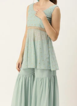Bottom From Green Georgette Embroidered Gharara Set After Six Wear